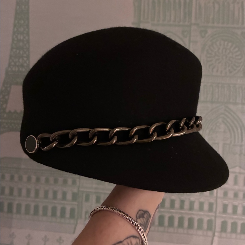 Saks Fifth Avenue Black Wool Chain Trim Bucket Hat - Picture 6 of 8